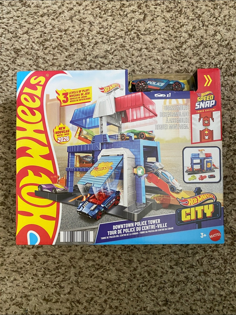 New Mattel Hot Wheels City Downtown Police Tower Playset - Blue/Red